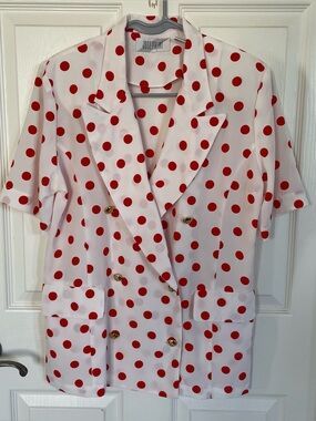 Josephine Vintage White and Red Polka Dot Blouse size 10